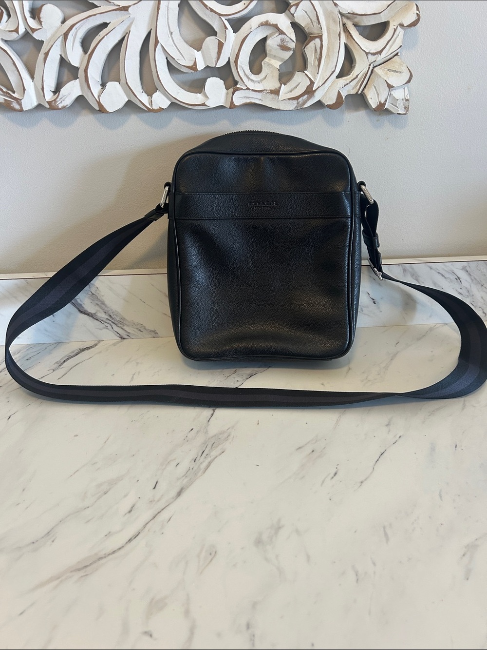 Coach Black Pebbled Leather Messenger Crossbody Bag